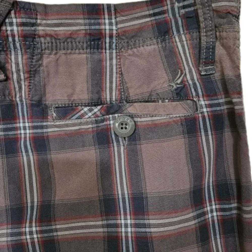 Urban Pipeline Mens Brown/Dk Blue Plaid Flat Front Casual Shorts - Size 34